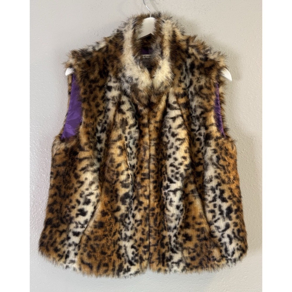 Leopard Faux Fur Vest Animal Print Mob Wife Maximalist Y2K Glam Retro Brown M